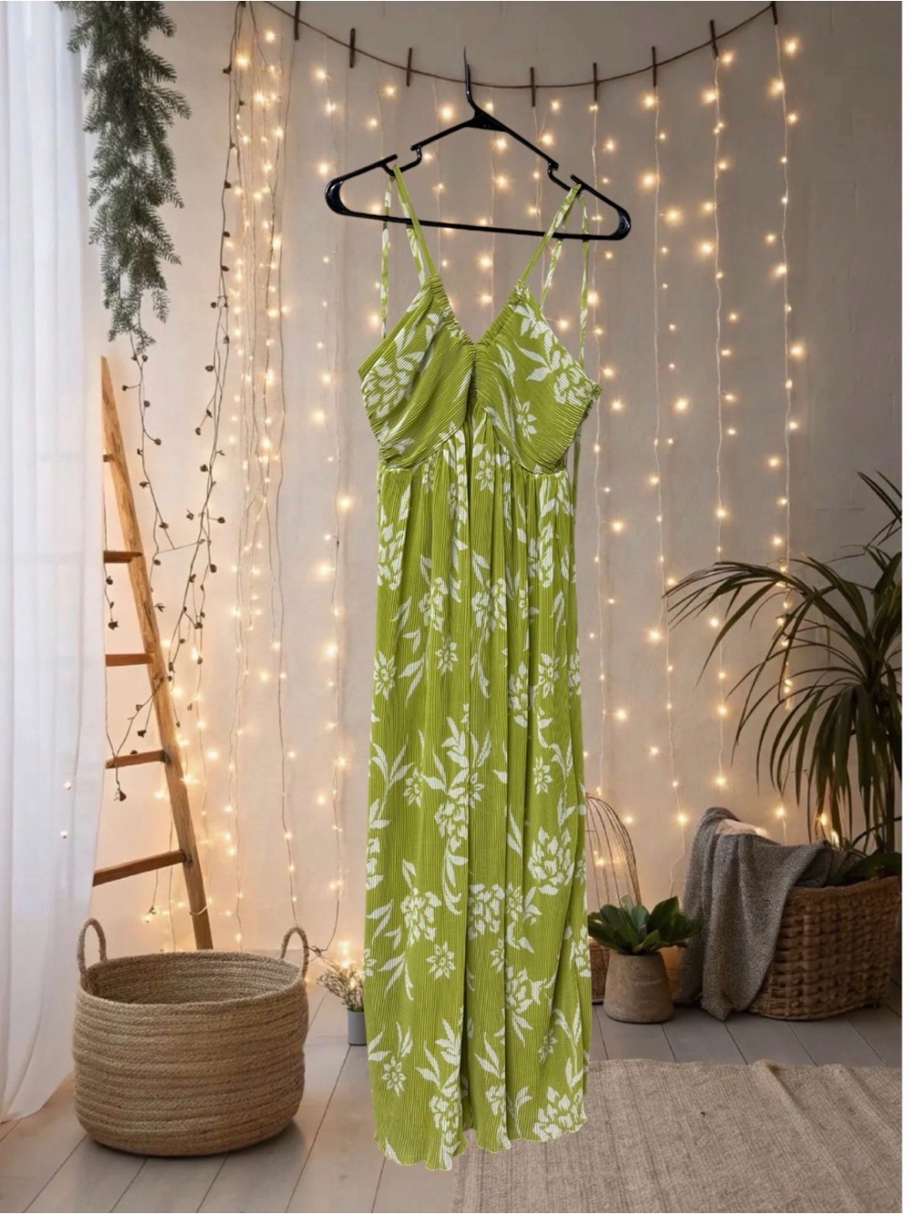 Sincerely Jules Lime Green Floral Maxi Dress with Adjustable Spaghetti Straps